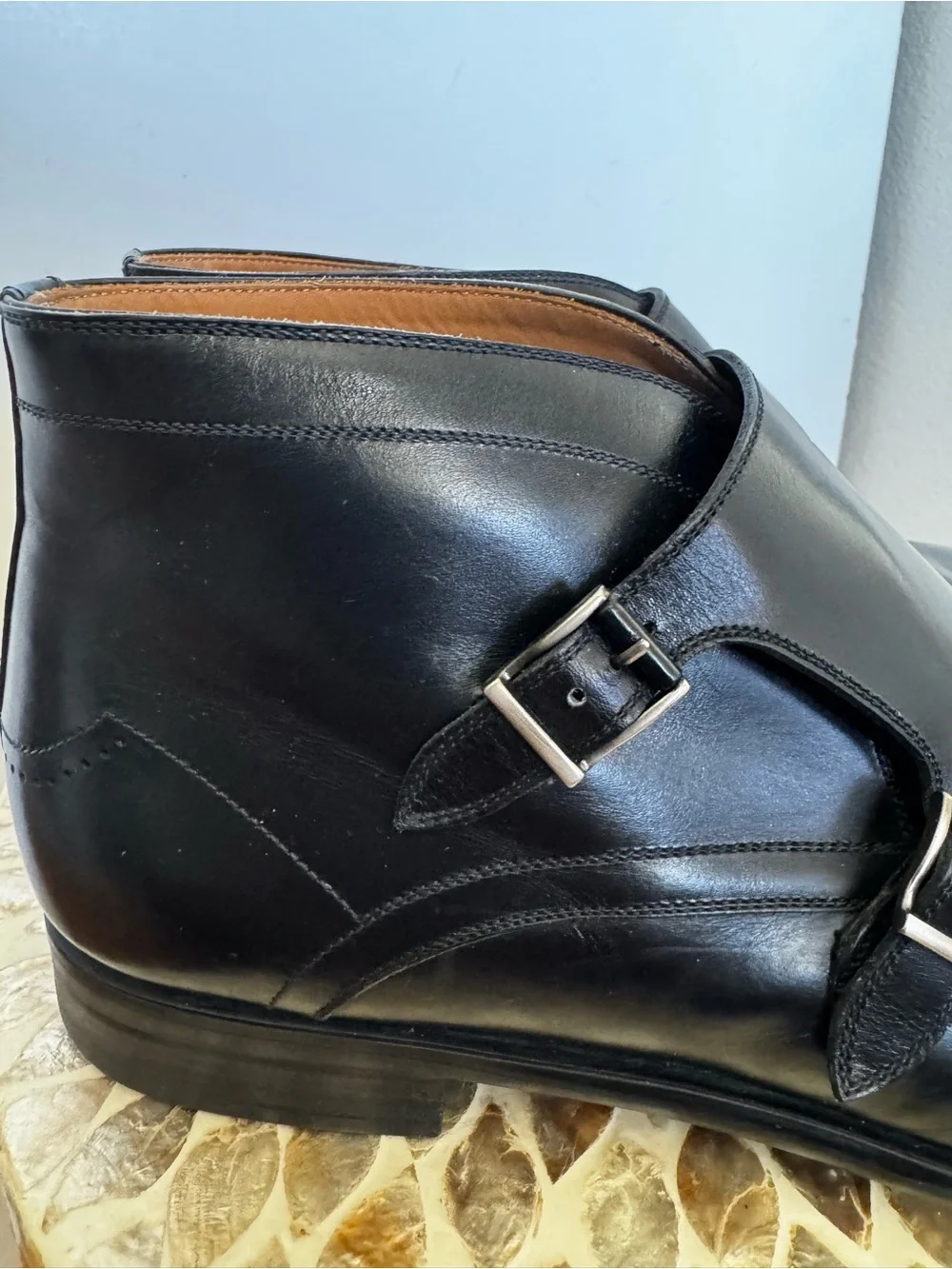 Magnanni Black Leather Double Monk Strap Boots size 9.5M